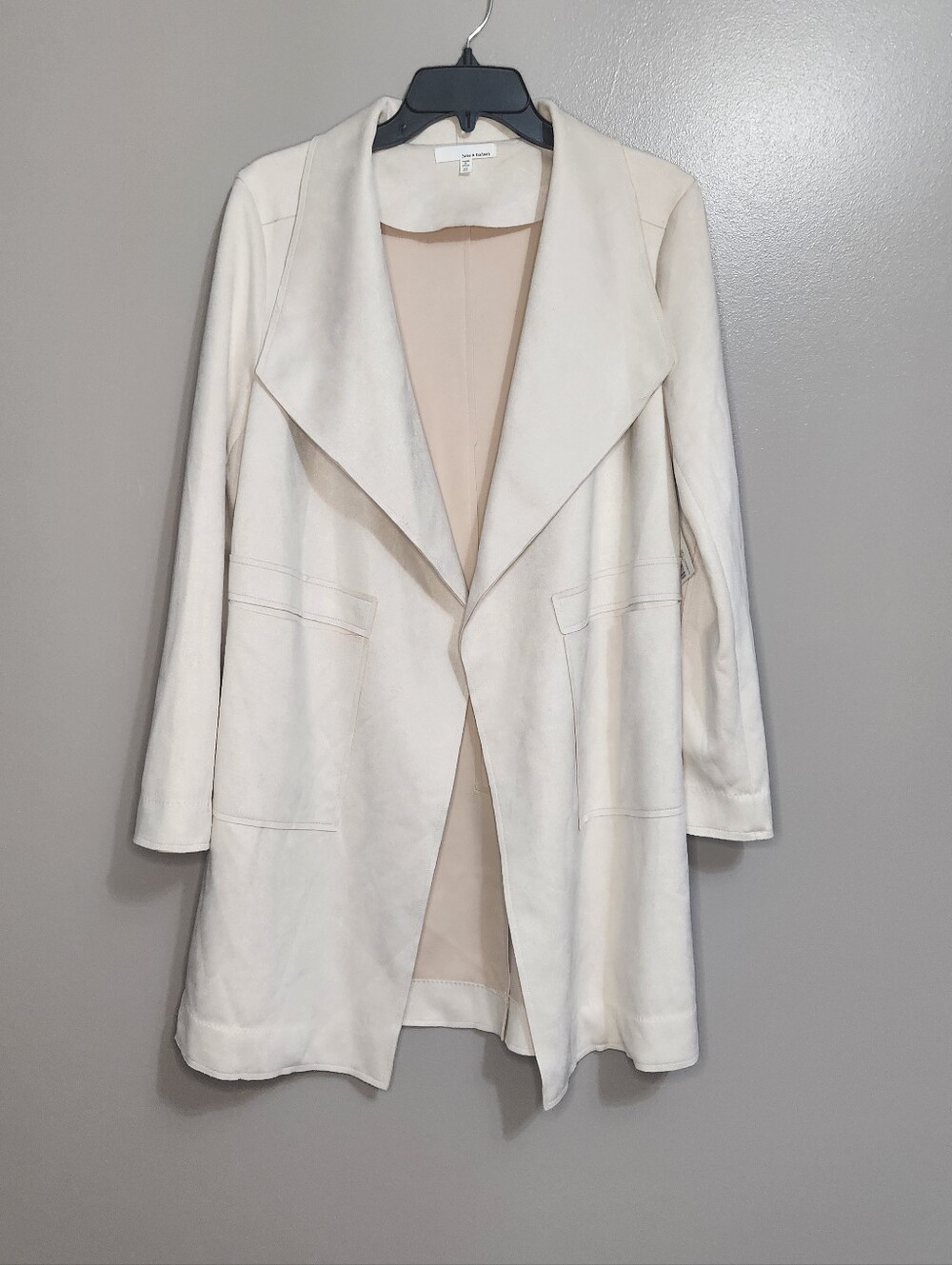 June & Hudson Light Cream Draped Open-Front Faux Suede Women's Jacket Size M
